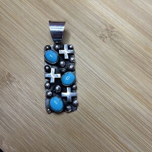 Signed- Chimney Butte Southwestern Large Sterling Silver Cross/dot Pendant